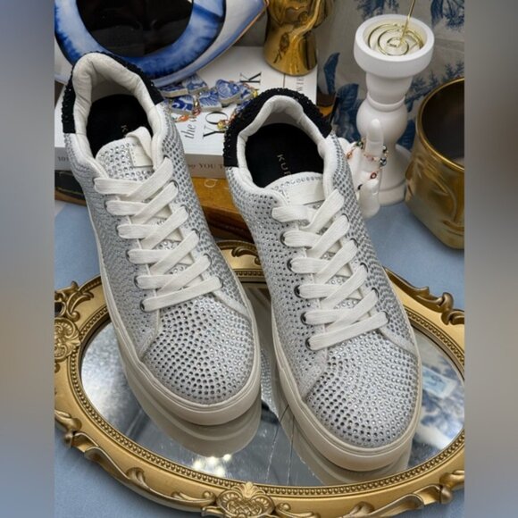 🆕 KURT GEIGER LONDON 🧿 NWOT Laney Silver Crystal Low Top Sneaker, Sz 40 US 9 - Picture 5 of 16